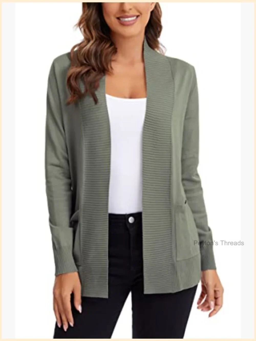 Lightweight Open Front Knit Cardigan Sweater Long Sleeve with Pocket